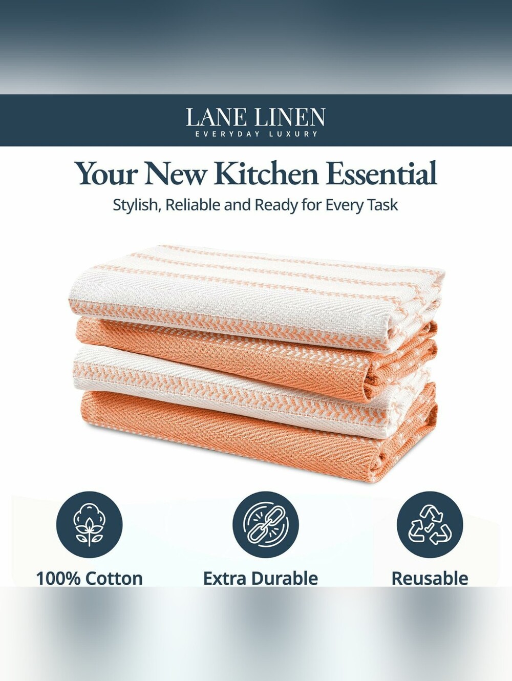 LANE LINEN Kitchen Towels Set Pack of 4 Cotton Dish Towels for Drying Dishes NEW